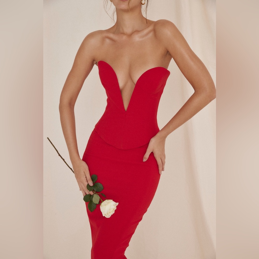 House of CB LYDIA RED ROSE PLUNGE CORSET Small